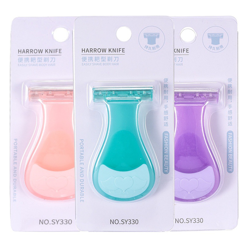 LMLTOP portátil pequeño Rake cuchillo de acero inoxidable hoja de tres capas raspador de afeitar hembra SY330