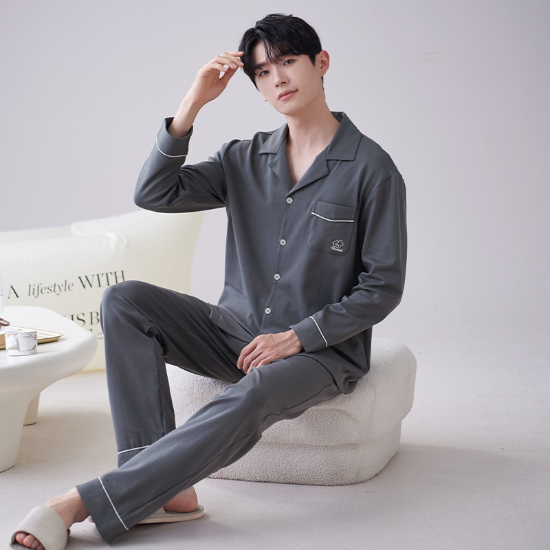 Los hombres de la Rebeca pijamas de otoño de los hombres de manga larga de algodón de moda traje de pijama de solapa de los hombres texturizado ropa para el hogar de primavera y otoño