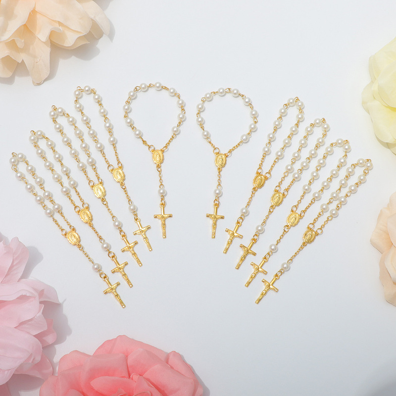 Amazon's Best-Selling Retro Acrylic Rosary Finger Baptism Blessing Handmade Beaded Cross Bracelet Ready for Sale