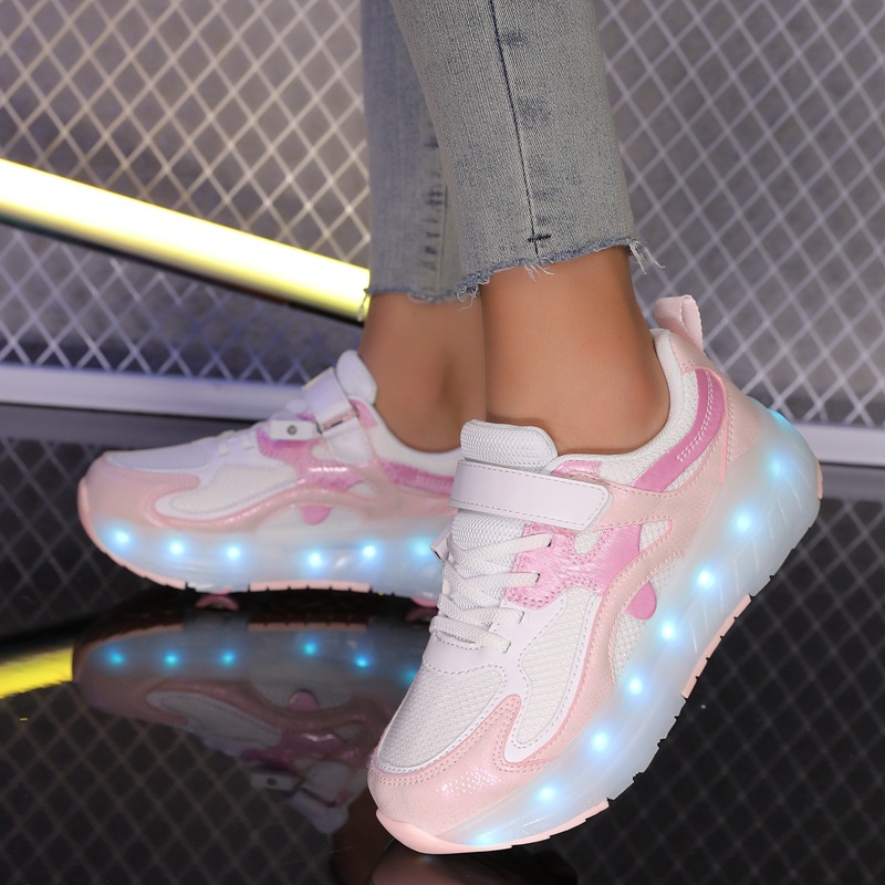 Cross-Border Children's Roller Shoes, Light-Up Shoes, Versatile Sneakers for Students, Retractable Wheeled Trendy Luminous Roller Skates