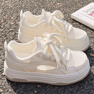 White Shoes for Women, Spring and Summer Women's Shoes, 2025 New Hot Style, Versatile Chic Shoes, Casual Sneakers, Thick-Soled Sports Shoes