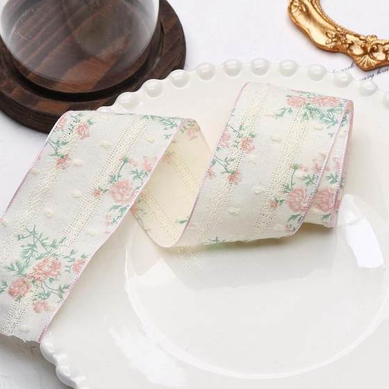 French Sweet Floral Lace Hollow Cotton Ribbon Handmade DIY Bow Hairpin Material Packaging Accessories