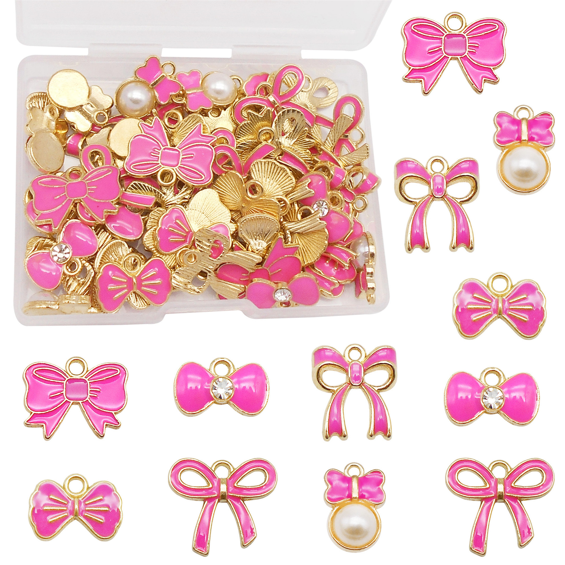 网红同款滴油蝴蝶结吊坠配件 60个混合装 饰品挂件 DIY手工材料