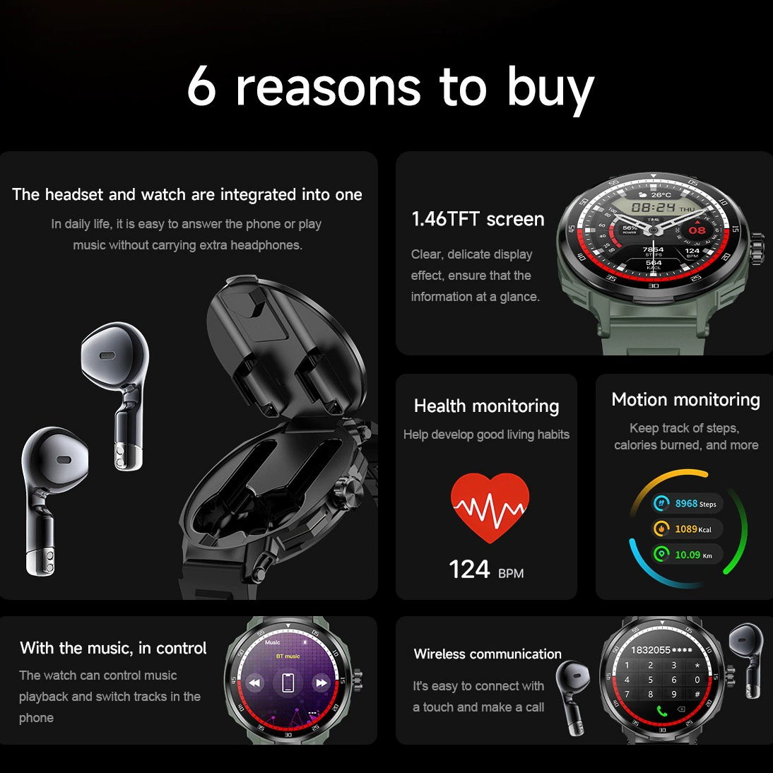 Браслет, наушники, универсальные мужские часы, D11, bluetooth, 2 в 1