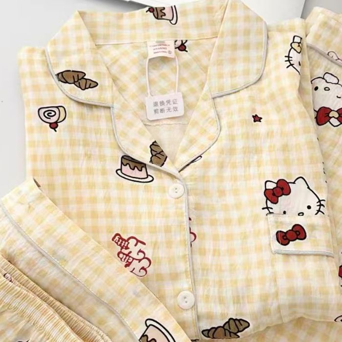 Pijamas de algodón nubes al por mayor transfronterizos primavera y otoño nuevos pantalones de manga larga de dibujos animados cardigan se pueden usar con ropa de casa