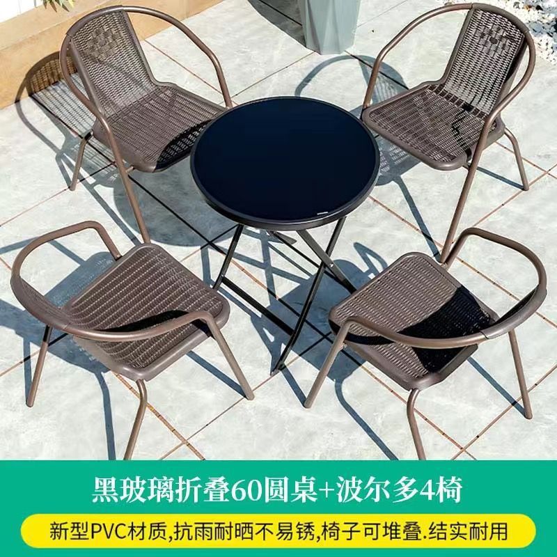 60cm black glass folding round table +4 chairs