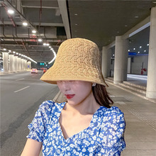 双层镂空针织渔夫帽女2024韩版夏季轻薄透气显气质素颜百搭水桶帽