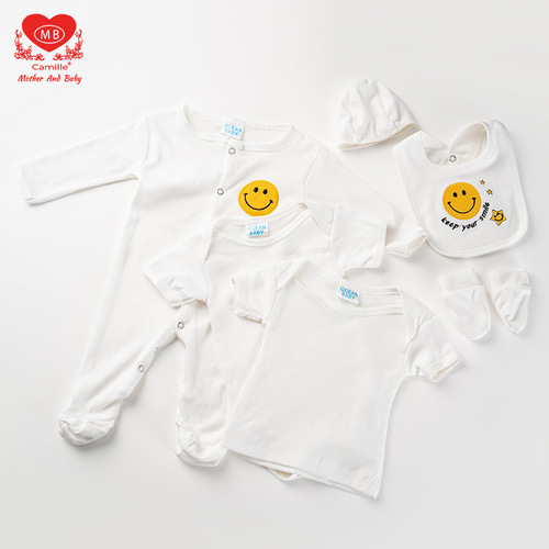 Export Plain Color Baby Hoodie Pure Color Crawl Suit Eight Piece Onesie Set Baby Infant Toddler Separated Clothes 