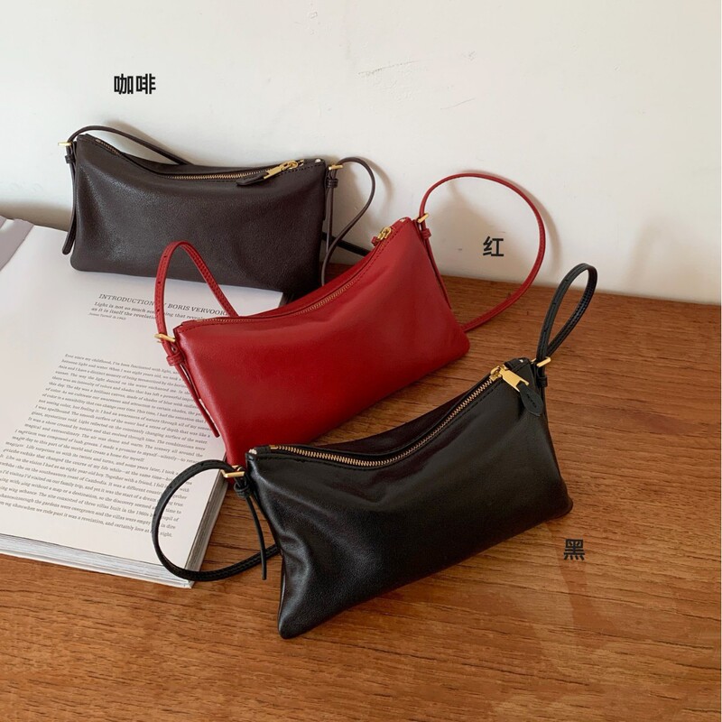 First-Layer Vegetable-Tanned Goatskin Mobile Phone Bag, Small Shoulder Bag, Women's High-End, Versatile and Exquisite Small Tote Bag, Genuine Leather Cross-Body Dumpling Bag