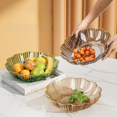 Light Luxury Transparent Fruit Tray New Large Capacity Thick Pattern Fruit Bowl Home Living Room Plastic Snack Dry Fruit Plate