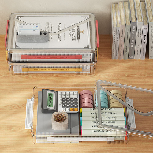 Home PET Transparent ID Holder Desk Organizer Simple Plastic Drawer Storage Box with Handle and Side Latch