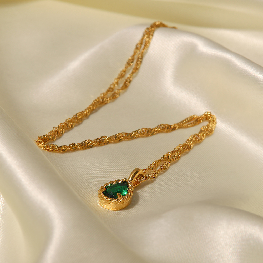 Elegant Water Droplets Stainless Steel Titanium Steel Gold Plated Zircon Pendant Necklace