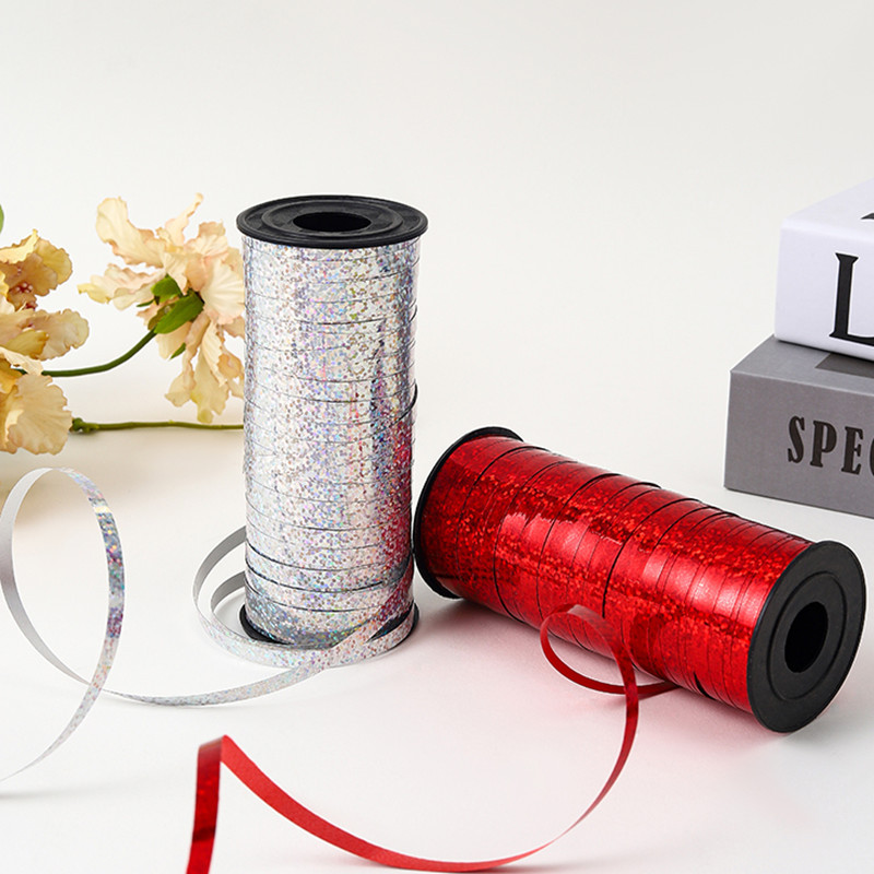 Cinta de globo 100 yardas cinta láser fiesta de cumpleaños cuerda de bandera decoración de boda cinta eje largo corazón plano