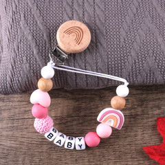 New Rainbow Beech Wood Pacifier Clip Chain, Baby Silicone Pacifier Chain, Infant Teether Pacifier Anti-Loss Chain