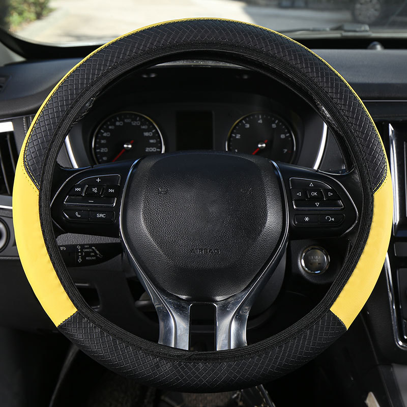 Car Steering Wheel Cover, Elastic, No Inner Ring, Leather, Suitable for All Seasons, Cross-Border Popular Model, Handle Cover Wholesale, Dropshipping, with Label