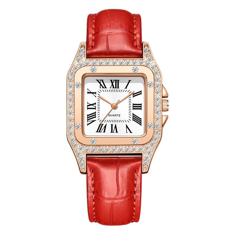 Manufacturer Dropshipping Wholesale Fashion Diamond-Encrusted Roman Square Women's Watch Women's Watch Belt Quartz Douyin Hot Model