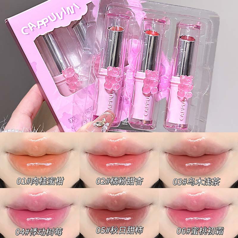 Cappuvini Gummy Bear Mirror Lip Glaze Pure Lust Style Plain Girl Whitening Red Brown Spring and Summer Makeup Lipstick