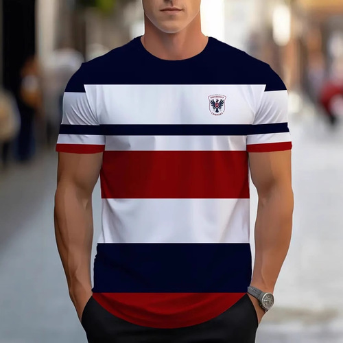 Summer High-Quality Striped Short-Sleeve T-Shirt for Men, European and American Fashion, Casual Style, 3D Printed Crew Neck Short Sleeve