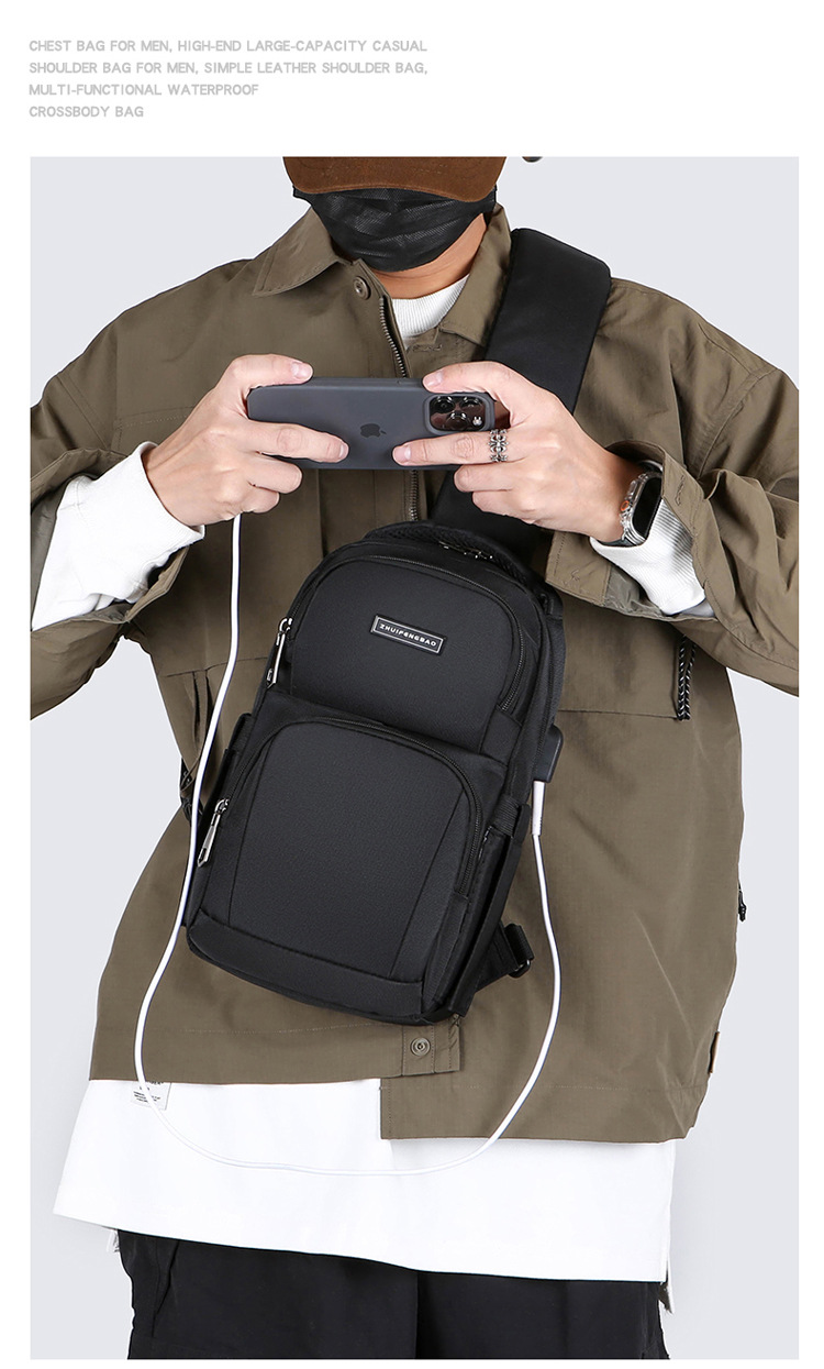 The new men's chest bag for the autumn of 2024, a trendy casual single-shoulder bag, a cross-border water-resistant rechargeable crossbody bag Application Scenario