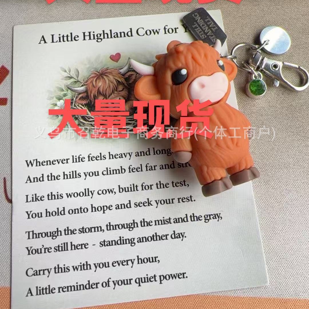跨境新品Little Highland Bull Keychain安静小高地牛钥匙扣挂件