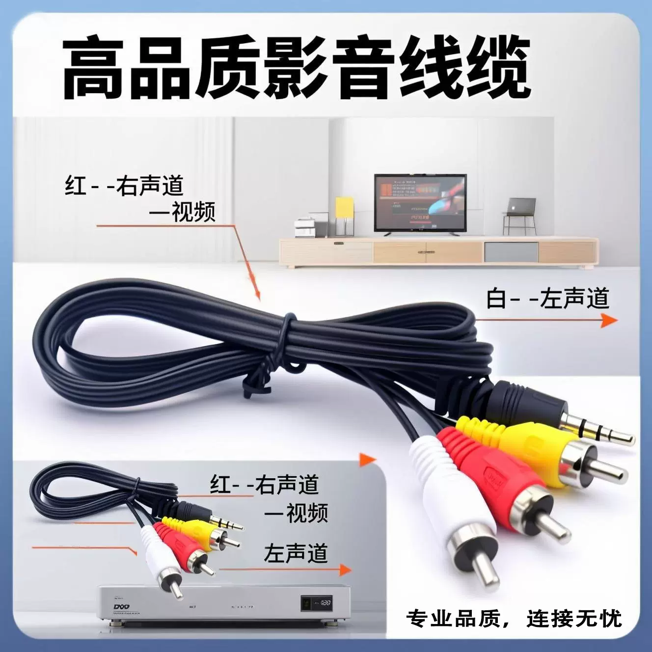 机顶盒音频线视频一分三AV3.5mm双声头转个莲花数据线电视机高清