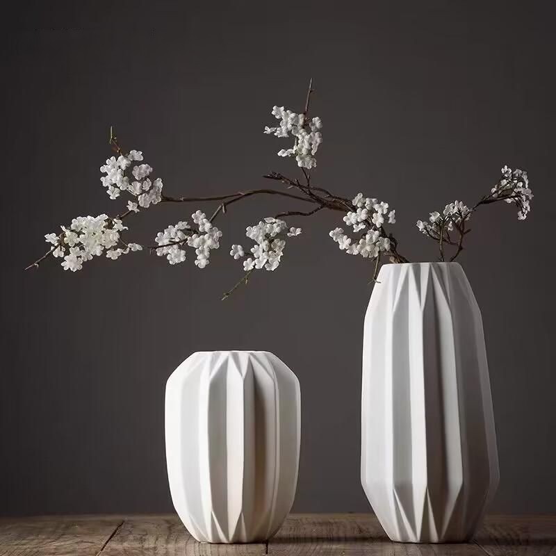 Creative origami ceramic vase ornaments, modern living room soft furnishings, Nordic dining table, white dried flower arrangement