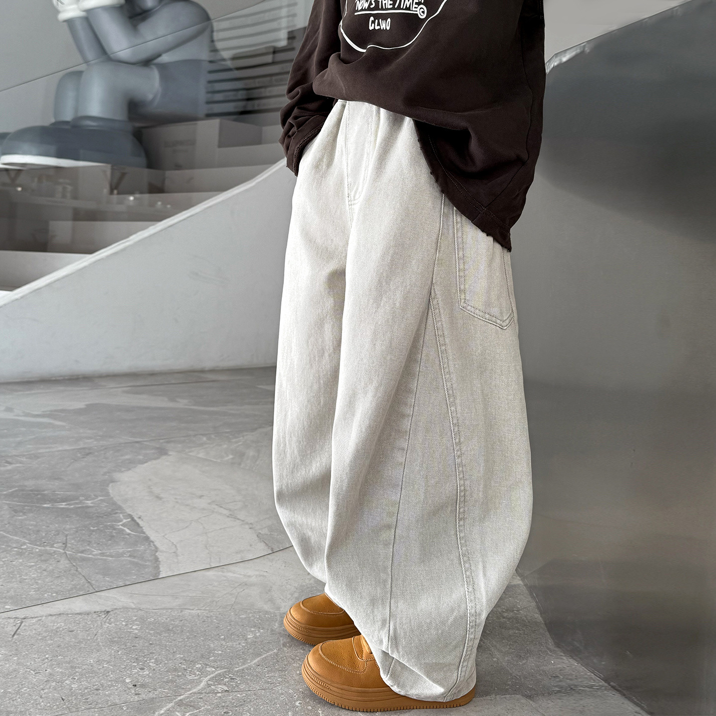 Boys' Solid Color Loose Jeans Autumn Pants 2025 New Children's Cool Stylish Boys' Spring and Autumn Wide-Leg Pants