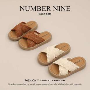 Girls Open-Toe Slippers 2025 Summer New Children's Shoes Little Girls Casual Sandals British Style Beach Shoes Non-Slip