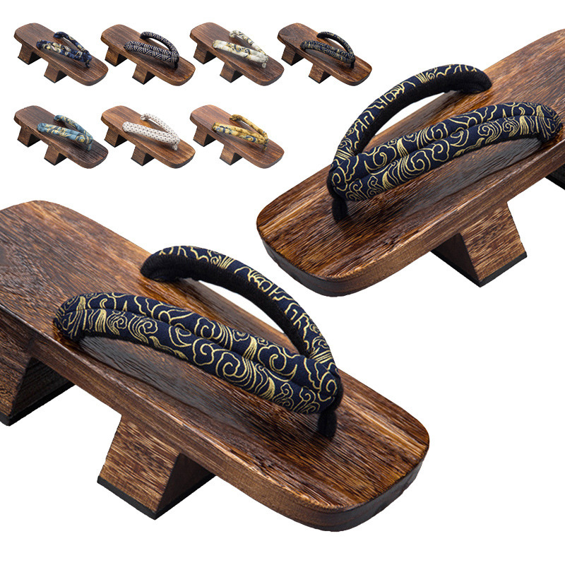 Japanese-Style Traditional Men's Two-Toothed Kimono Clogs Wide Wooden Slippers Non-Slip Wooden Flip-Flops