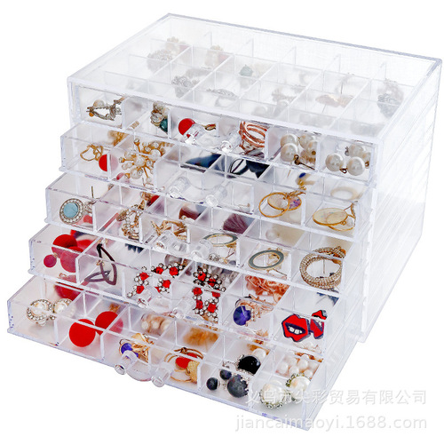 Cross-border new product transparent jewelry storage box ins style large capacity household storage box earrings necklace dustproof drawer