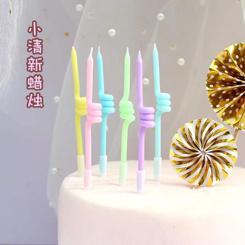 点赞曲线蜡烛弯曲螺旋螺纹清新彩虹蜡烛儿童生日蛋糕派对装饰蜡烛