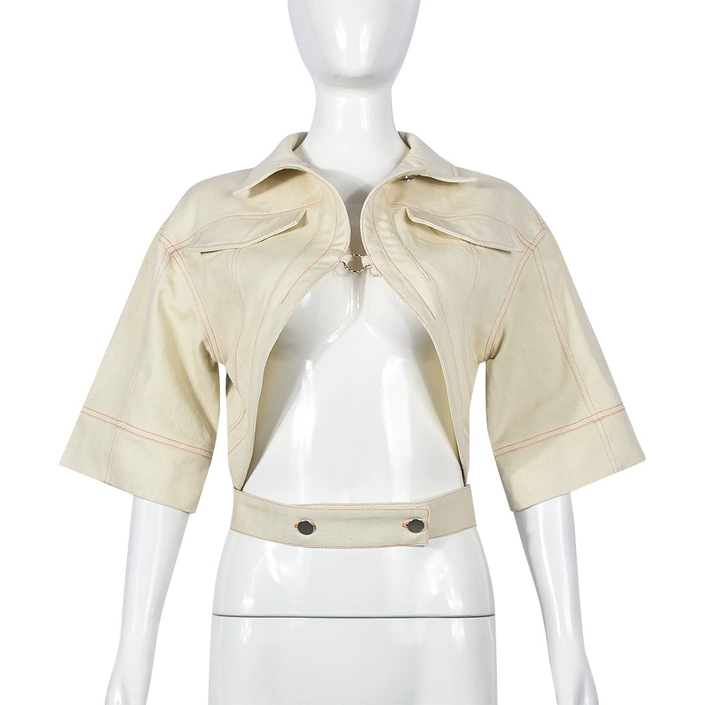 Cropped Half‑Sleeve Jacket (Nazada) Women's Short Turn‑Down Collar, Autumn/Winter Pocketed