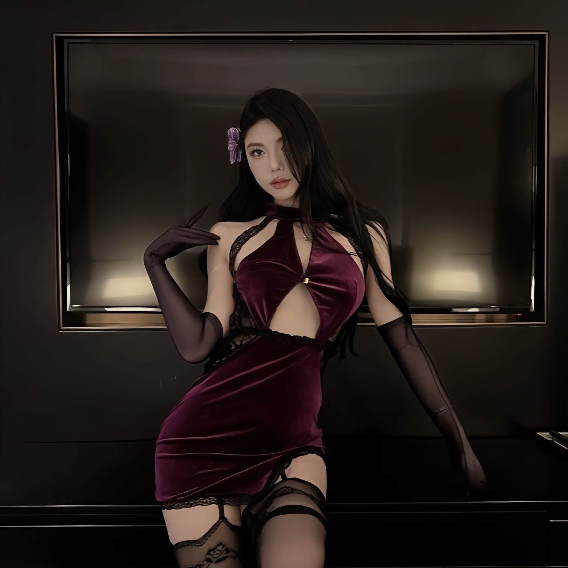 보라색 벨벳 치파오 [모델 양말 제외]