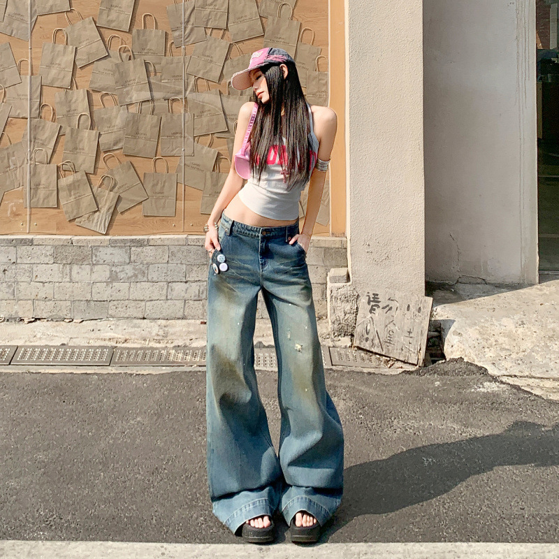 26Th Ootd! Vintage Straight-Leg Low-Waist Washed Cut-And-Dye Handmade Coated Fashion Jeans for Women 26Th Ootd! Vintage Straight-Leg Low-Waist Washed Cut-And-Dye Handmade Coated Fashion Jeans for Women