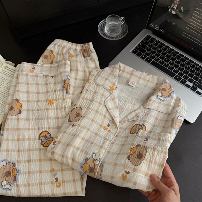 Transfronterizo Vietnam al por mayor nubes de algodón pijama de otoño cardigans de dibujos animados con solapa nuevos pantalones de manga larga ropa para el hogar