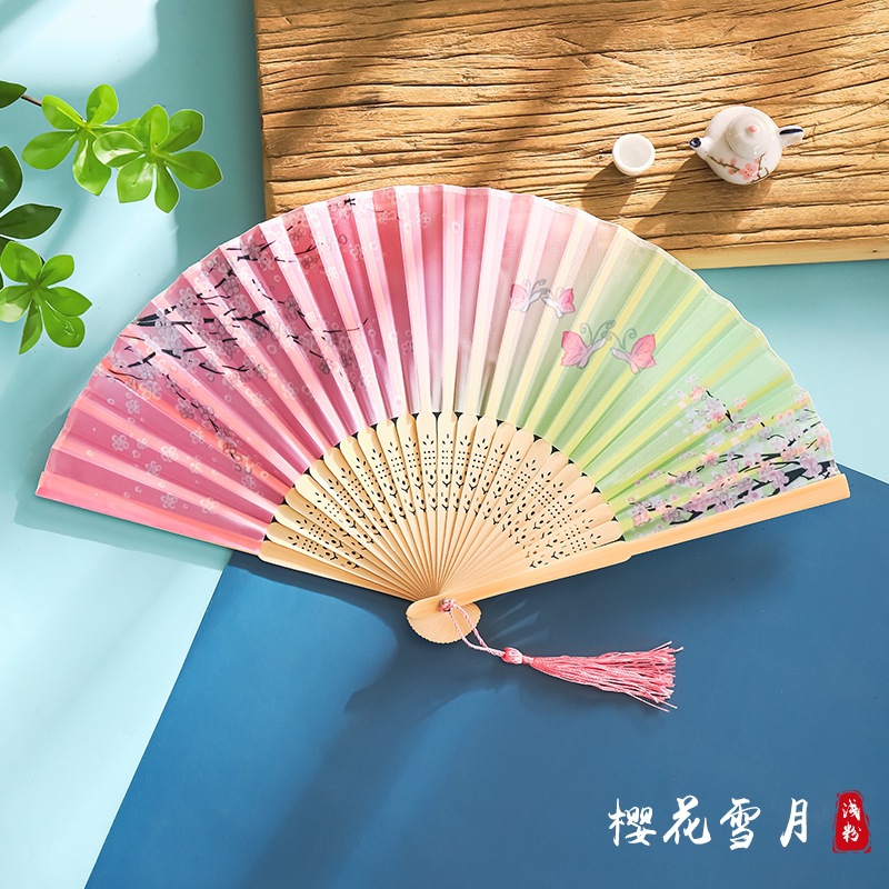 Ventilador Ventilador plegable Estilo chino Estilo antiguo Estilo japonés Mujer borla Verano Niños Plegable portátil Baile Hanfu Mini ventilador