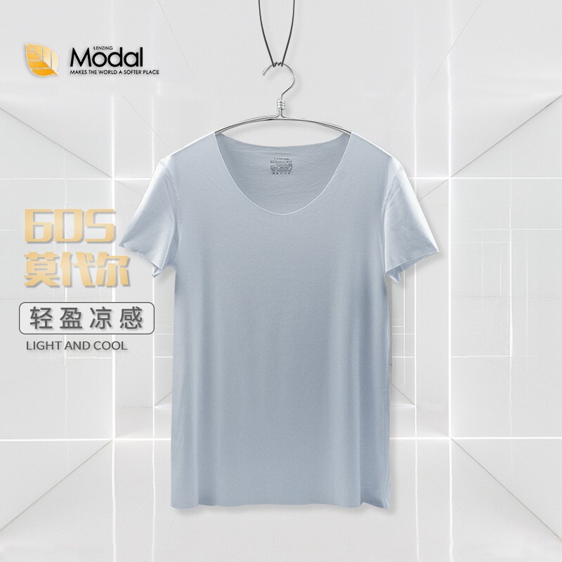 60 Count Modal Spring and Summer Short-Sleeved T-Shirts for Men, Seamless Half-Sleeved Pajamas That Can Be Worn Outside as Base Shirts, Trendy Brand Casual