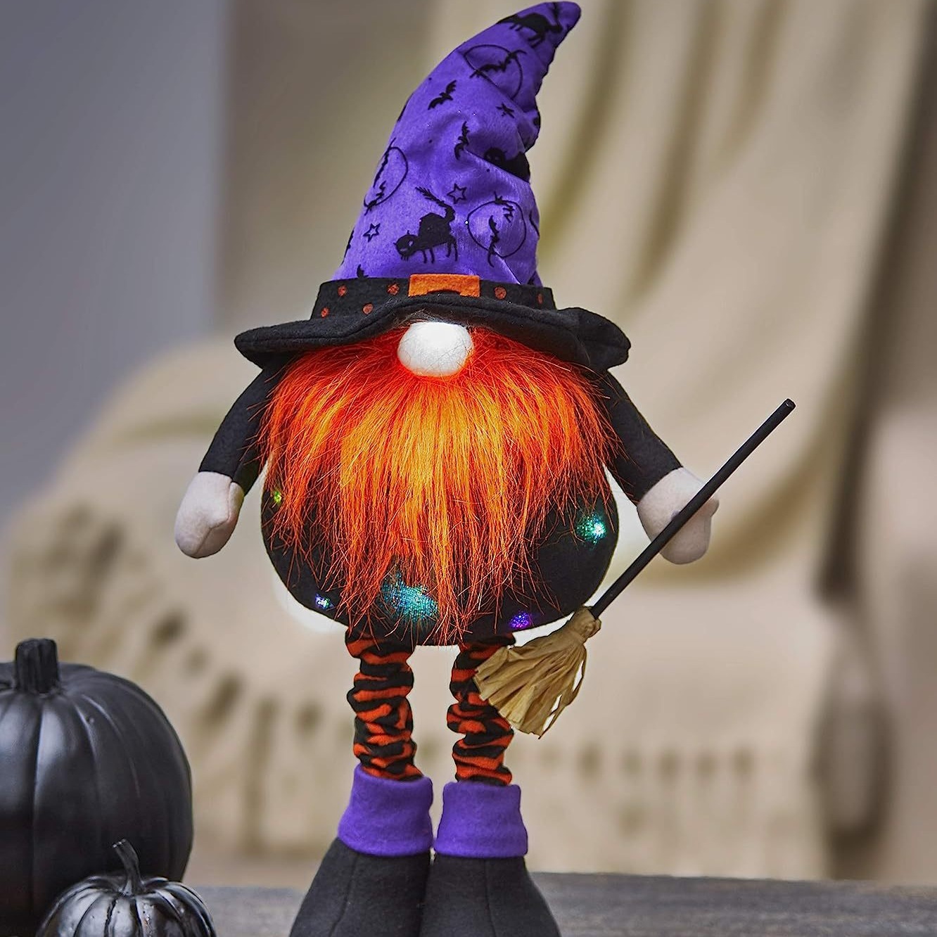 Decoración de Halloween suministros bebé retráctil sin rostro ancianos luminoso muñeca sin rostro escoba alta sombrero bruja adornos