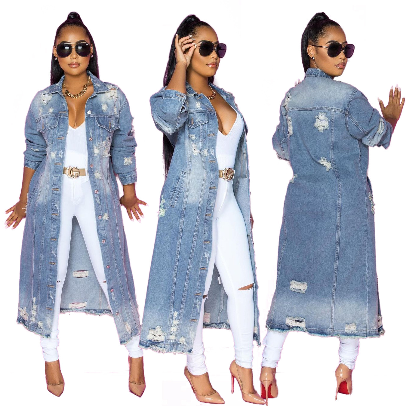 1137g Weight Denim Jacket Outerwear Type Long Sleeve Sleeve Length Single Breasted Placket Type Regular Sleeve Sleeve Type Women'S Vintage Style Streetwear Color Block Single Breasted Coat Denim Jacket