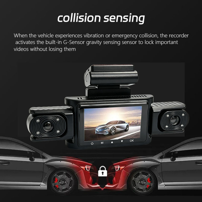 Four-lens dashcam with high-definition night vision, radar, anti-collision features, sentinel mode, and parking monitoring