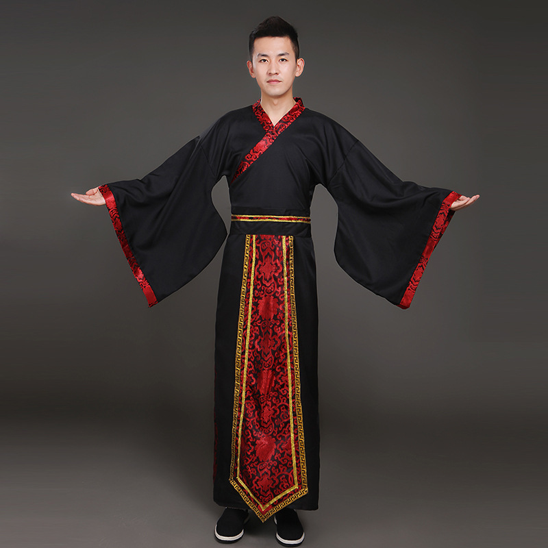 新款古装武士侠客服古代大臣官服黑色直裾曲裾舞台表演摄影服汉服-阿里巴巴