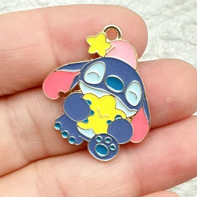 漫画アニメかわいいステッチ合金オイル滴下 diy ジュエリーアクセサリーネックレスイヤリングブレスレットキーホルダーペンダント|undefined