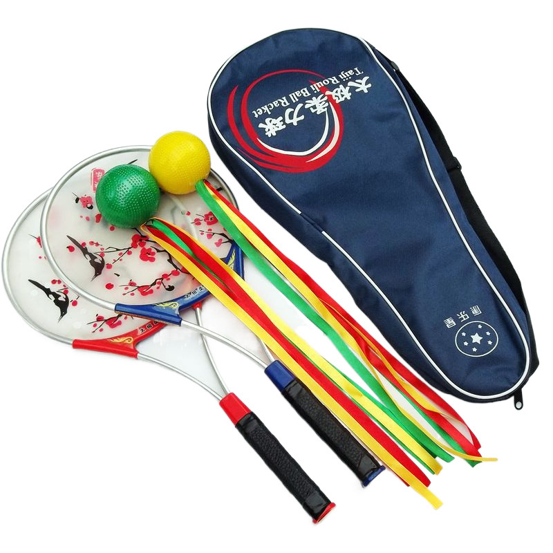 (2개) 태극권 소프트 파워 라켓 세트 중년 초보자를위한 반죽 포스 볼 소프트 파워 피트니스 볼 알루미늄 합금 태극권 리본 볼