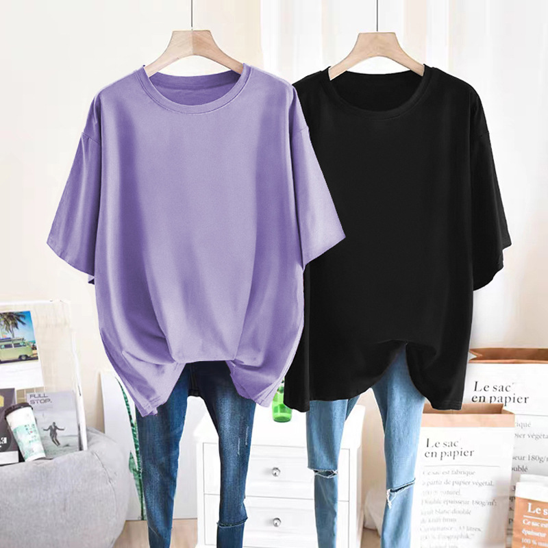 【浅紫色纯棉定制】宽松大码休闲圆领短袖T恤LOGO工作服队男T女装|ms