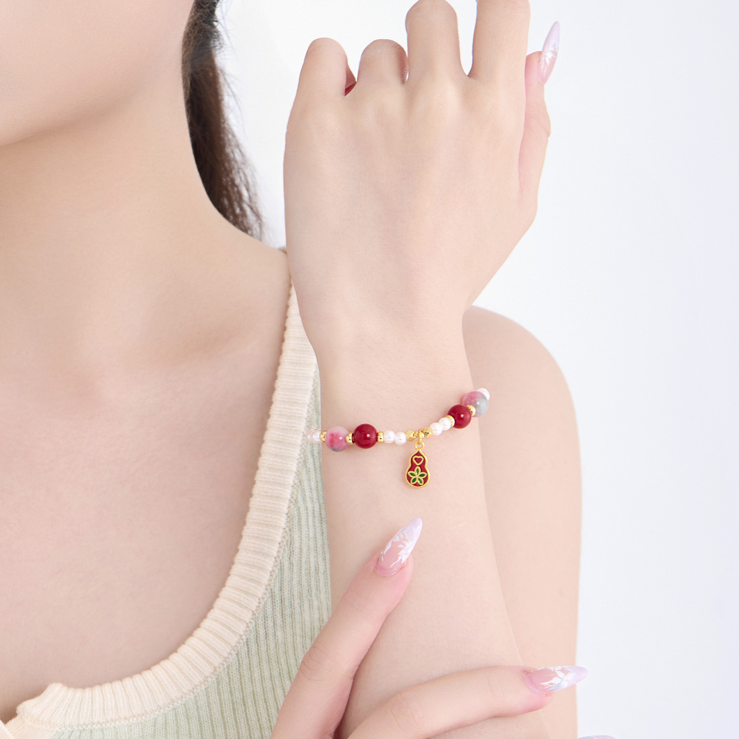 Pulsera de Perlas de Imitación con Dije de Calabaza, Aleación de Cobre, Chapado en Oro, para Regalos