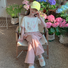 女の子スーツ夏服2025新型洋気子供ファッション半袖パンツ少女夏服2点セット