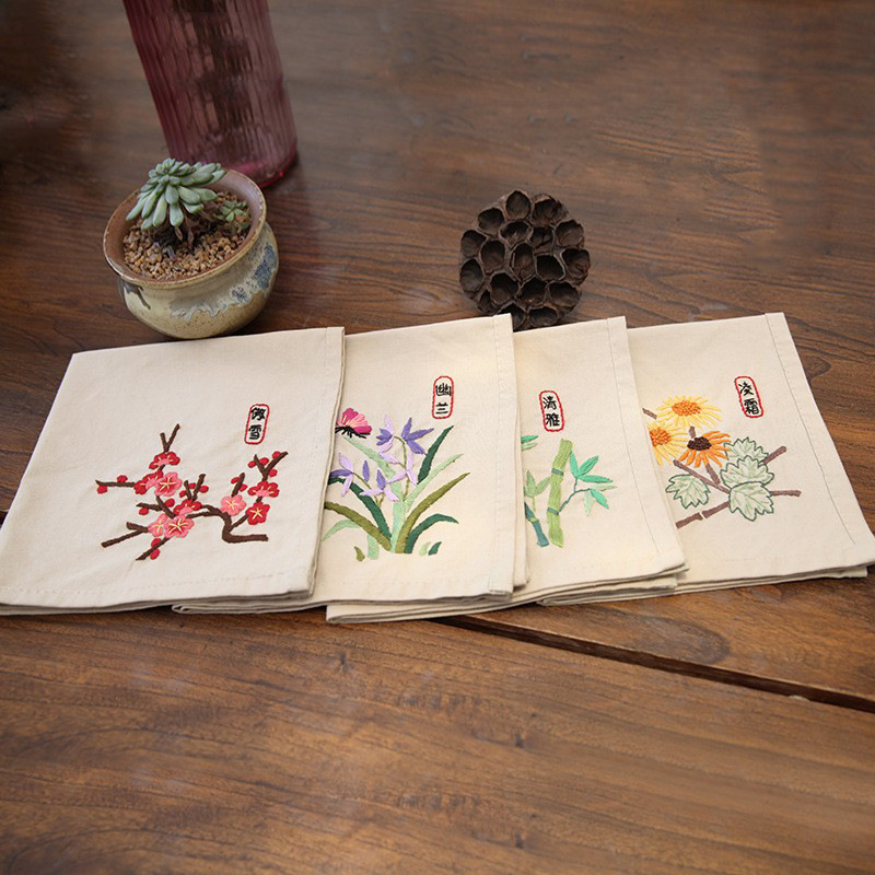 Bordado estilo antiguo no-su bordado solo doble capa pañuelo Bordado DIY pañuelo de algodón hombres y mujeres con bordado estiramiento Lu