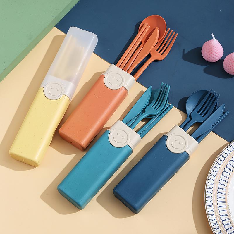 Younis simple and fashionable portable PP knife, fork, spoon and chopsticks four-piece set for students outdoor travel portable tableware set