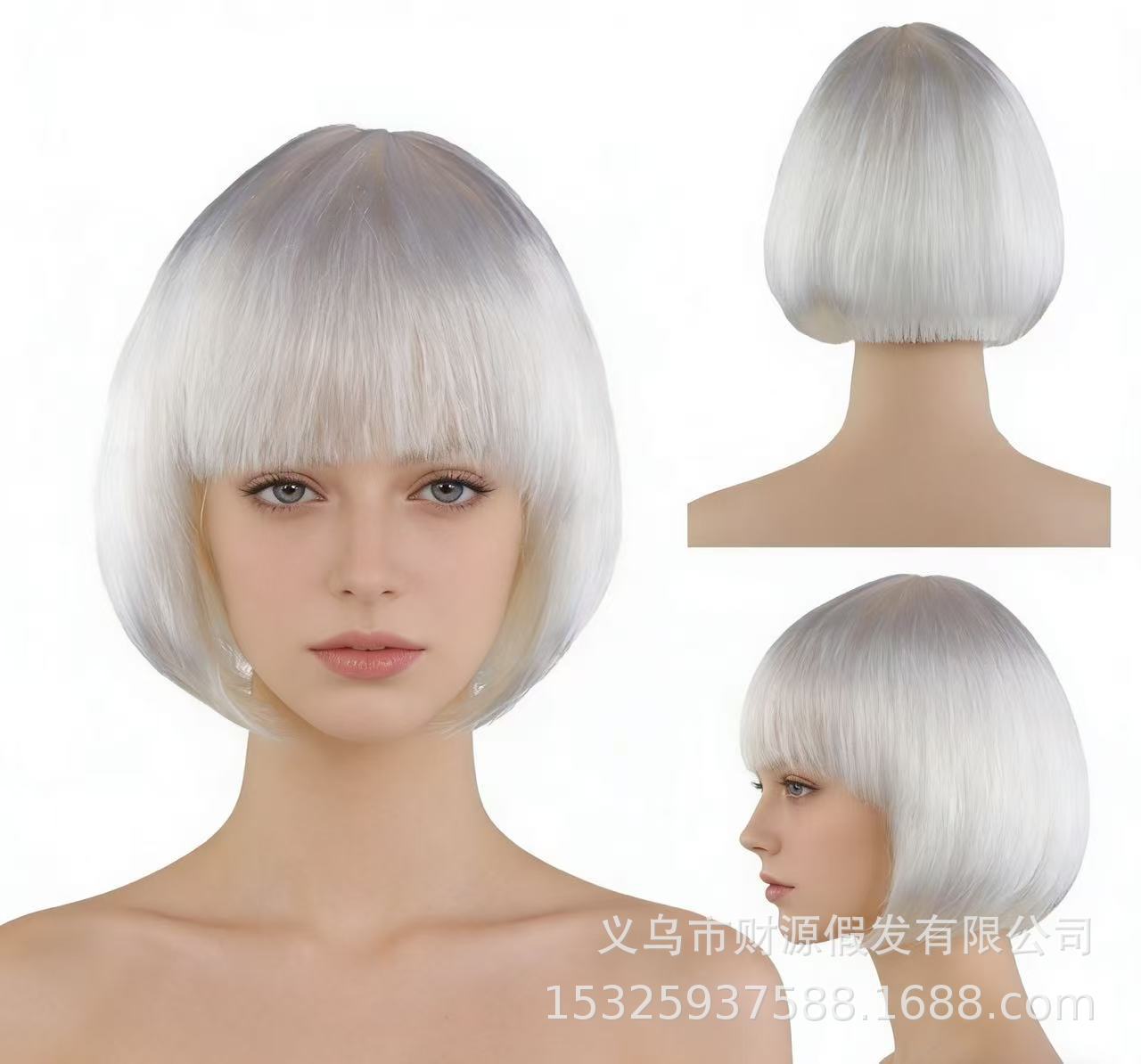 Transfronterizos sin despertar pelo corto pelucas de cabello para mujeres cubierta de cabello completo Qi Liuhai colorido BoBo cabeza de Halloween cabello al por mayor