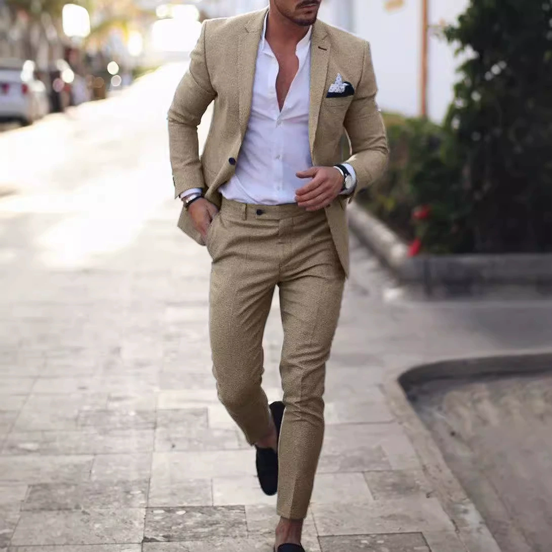 Двухкнопочный костюм с цифровым принтом, костюм из двух частей, куртка на заказ, мужской костюм